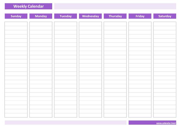 Weekly calendar printable (purple template)