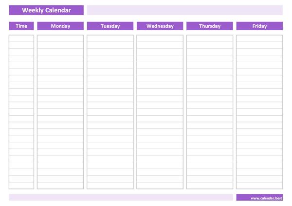 Weekly work schedule (purple template)
