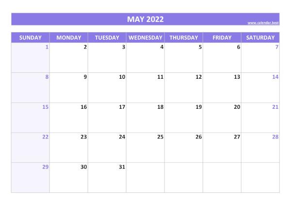 May calendar 2022