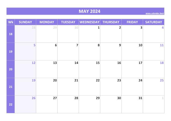 May calendar 2024 with week numbers