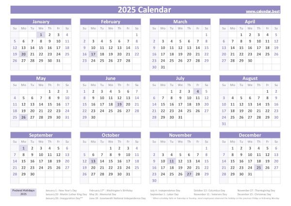 2025 calendar with holidays