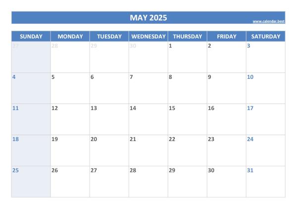 May 2025 printable calendar