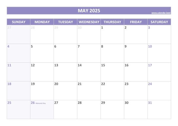 May calendar 2025 with holidays