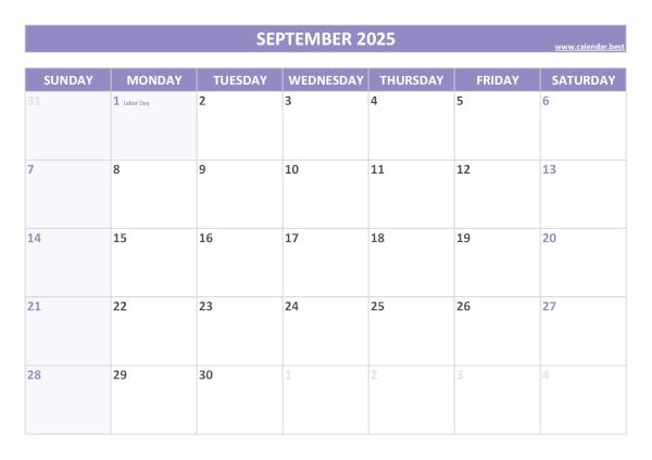 September calendar 2025 with holidays